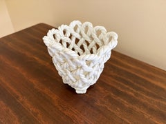 Vintage French Country Reticulated Porcelain Rope-Form Cachepot, Circa 1960s