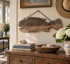 New England Folk Art Hand-Carved Wooden Fish Trade Sign, 20th Century
