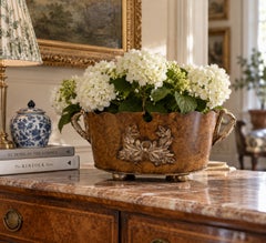 Neoclassical Faux Bois Tole Cachepot with Laurel Wreath Mounts