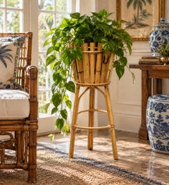 Mid-Century Bamboo Planter Stand, Palm Beach Chinoiserie Style