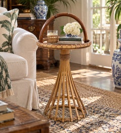 Mid-Century Bamboo and Rattan Handled Drinks Table