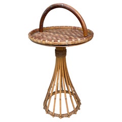 Mid-Century Bamboo and Rattan Handled Drinks Table