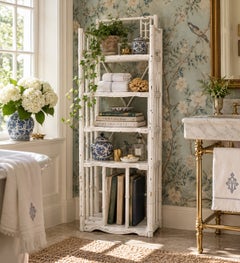19th Century American Victorian White Painted Bamboo Étagère