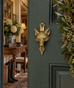 Circa 1940s English Country Cast Brass Fox Head Door Knocker