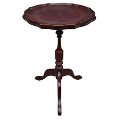 Vintage Georgian Embossed Red Leather Top Mahogany Side Table