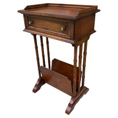 Mid-Century Brandt Walnut Faux Bamboo Side Table and Magazine Rack