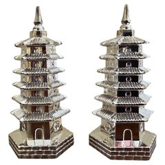 Silver Godinger Chinoiserie Pagoda Salt and Pepper Shakers