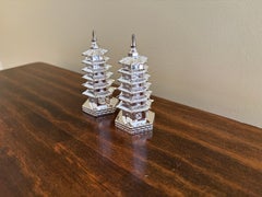 Silver Godinger Chinoiserie Pagoda Salt and Pepper Shakers
