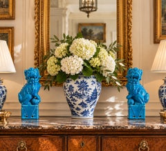 Pair of Japanese Turquoise Glazed Porcelain Guardian Lions, circa 1960s