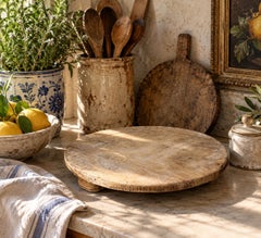 19th Century Hand-Carved Round Wooden Cutting Board