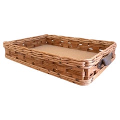 Late 20th Century Woven Oak and Leather Pyrex Casserole Serving Basket