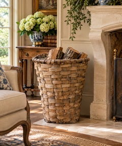 Large 19th Century French Handwoven Splint Oak Harvest Basket