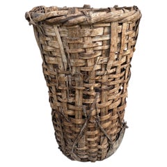 19th Century French Splint Oak Harvest Basket with Animal Hide
