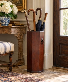 Mid-20th Century Regency-Style Wood Umbrella Stand with Lion-Head Mounts