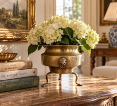 Mid-20th Century Neoclassical Brass Cachepot with Lion Mask Ring Handles