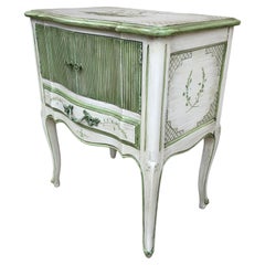 Mid-Century French Provincial Painted Walnut Nightstand in Cream and Green