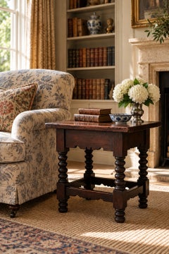 Late 20th Century Jacobean Walnut Side Table with Spool-Turned Legs
