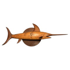 Hand-Carved Wooden Swordfish Wall Sculpture, Nautical Folk Art