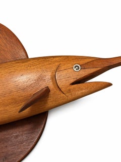 Hand-Carved Wooden Swordfish Wall Sculpture, Nautical Folk Art