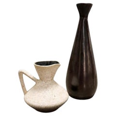 Set of Two Mid-Century Studio Ceramics: "Kate" Black Teardrop Vase & Lava Glaze
