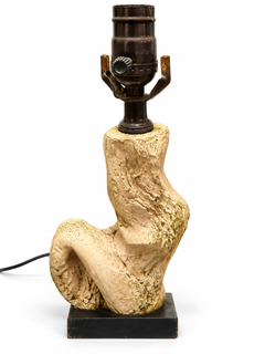 Mid-Century Sculptural Faux Driftwood Ceramic Table Lamp on Black Base, circa