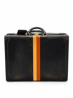 Vintage Black Leather Suitcase with Yellow and Orange Stripe Attributed to Gucci