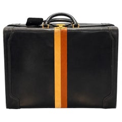 Vintage Black Leather Suitcase with Yellow and Orange Stripe Attributed to Gucci