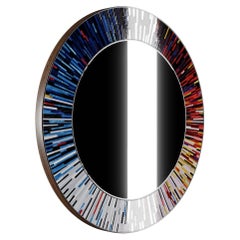 Roulette Piaggi Multicolour Glass Mosaic Round Mirror by Piaggi 100cm Dark Wood