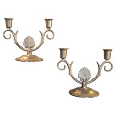 Elegant Swedish Grace pewter candelabras, 1 pair, made in 1934.