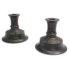 Just Andersen, a pair of candle holders in Disko Metal, Danish Grace