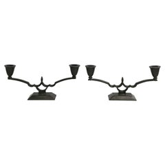 Just Andersen, a pair of candle holders in Disko Metal, Danish Grace 1920/30s.
