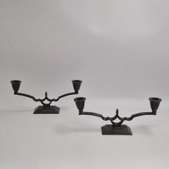 Just Andersen, a pair of candle holders in Disko Metal, Danish Grace 1920/30s.