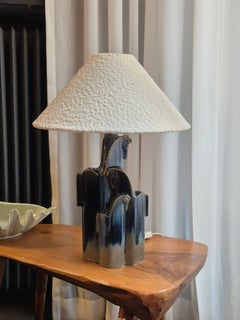 Christina Praestgaard table lamp hare's fur glazed ceramic, Scandinavian Mid1900