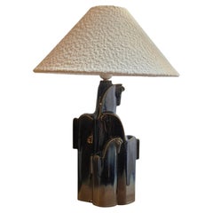 Christina Praestgaard table lamp hare's fur glazed ceramic, Scandinavian Mid1900