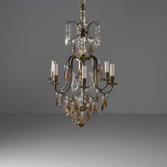 Model 1465 Crystal & Brass Chandelier, Paavo Tynell, Taito Oy, 1930s