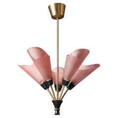 Scandinavian Modern Pink Brass Pendant, 1950s