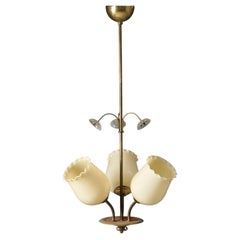 Scandinavian Modern Brass and Glass Pendant, Stockmann-Orno, 1950s