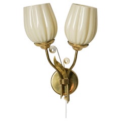 Scandinavian Modern Brass and Glass Wall Light, Finland, 1950s