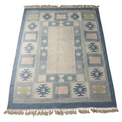 Scandinavian Modern Röllakan Wool Rug, Ingegerd Silow, Sweden, 1950/1960s