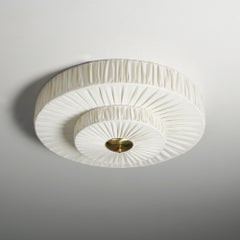 Large Dual-layered Scandinavian Modern Linen Flush Mount, Finland, 1960s