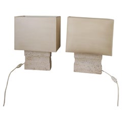 pair table lamps in travertin from the 70s