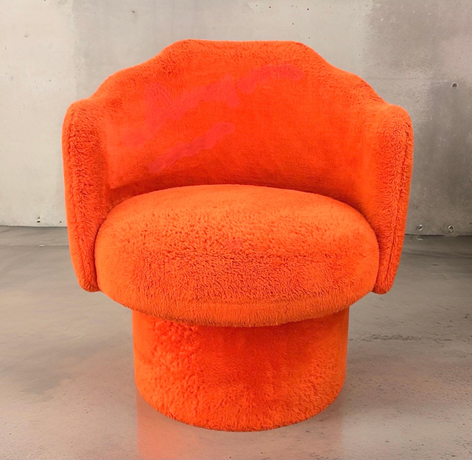 American 1960s Mid Century Orange Swivel Barrel Chair in the Style of Adrian Pearsall For Sale