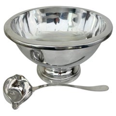Retro Large Shiny Pewter Extra Large Punch Bowl Tureen With Ladle- 2 Pieces