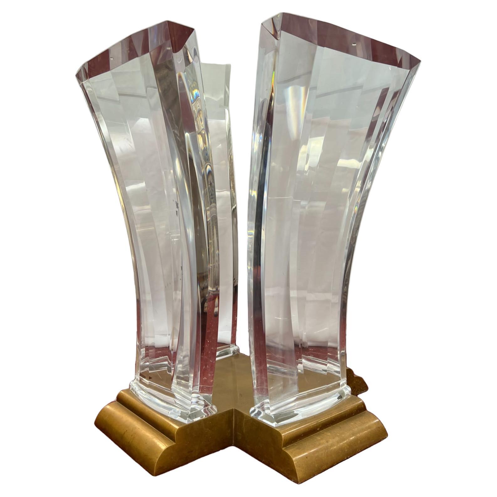 Jeffrey Bigelow Brass and Lucite Dining Table Base For Sale