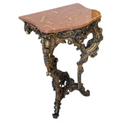 18th-Century Rococo Giltwood Wall-mounted Console Table with Marble Top