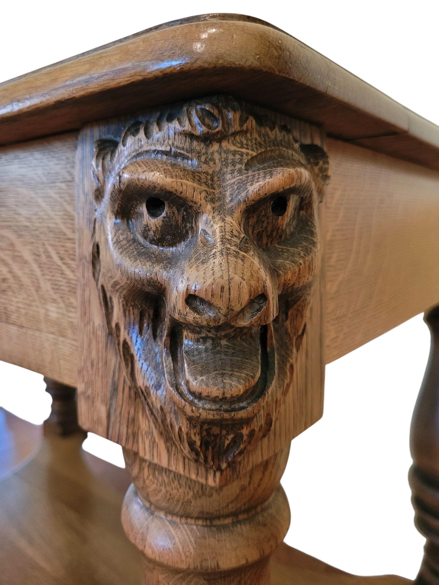 Antico tavolo da biblioteca americano in Oak con teste di leone intagliate, fine 19°-inizio 20°. in vendita 4