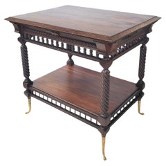 Antique Barley Twist Table With Brass Casters, Late 19th Century