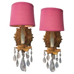 Ein Paar rosa Schatten Palm Beach Regency-Stil Wandleuchter