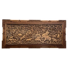 Monumental Indonesian Architectural Carved Teak Relief Wall Panel