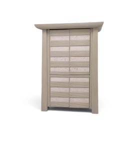 1980s Postmodern Asian-Style Reeded Armoire & Nightstands, Stone Inset
